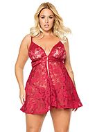 Romantic babydoll, stretch lace, triangle cups, flowers, plus size